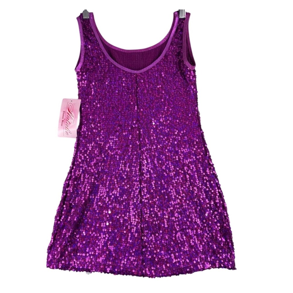 Natalie Dance Wear Sequin Mini Dress‎ Women Small Purple NWT NF8457 Sleeveless - Picture 3 of 10